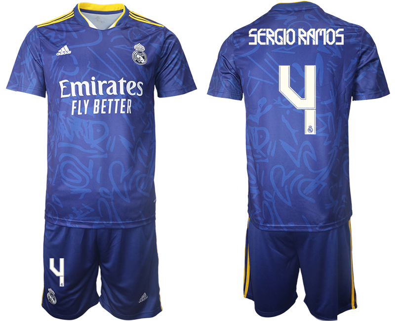 Men 2021-2022 Club Real Madrid away blue #4 Soccer Jersey->real madrid jersey->Soccer Club Jersey